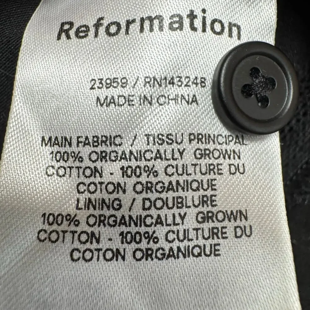 Reformation Meadowlark Blouse Black Eyelet Embroidery Boho Cotton Peplum Size 10